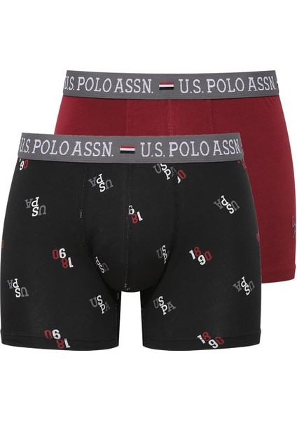 Erkek Modal Bordo Siyah Baskılı 2'li Boxer 80487