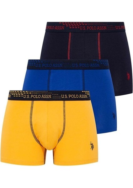 Erkek 3'lü Boxer Saks Lacivert Sarı 80178