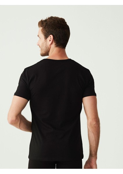 Erkek Battal Siyah 2'li V Yaka T-Shirt 90001