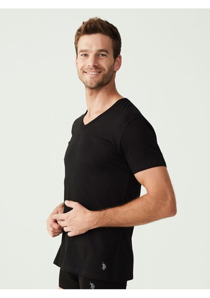 Erkek Battal Siyah 2'li V Yaka T-Shirt 90001 modelleri