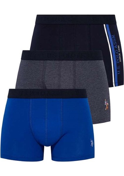 Baskılı Pamuklu Likralı Erkek Boxer 3'lü Set Lacivert 80307