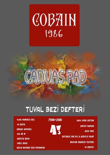 Cobain 1986 Canvas Pad Tuval Bezi Defteri Akrilik Yağlıboya Guaj Defteri
