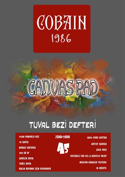 Cobain 1986 Canvas Pad Tuval Bezi Defteri Akrilik Yağlıboya Guaj Defteri