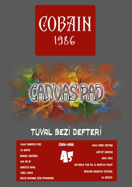 Bordo Sanat Cobain 1986 Canvas Pad Tuval Bezi Defteri Akrilik Yağlıboya Guaj Defteri