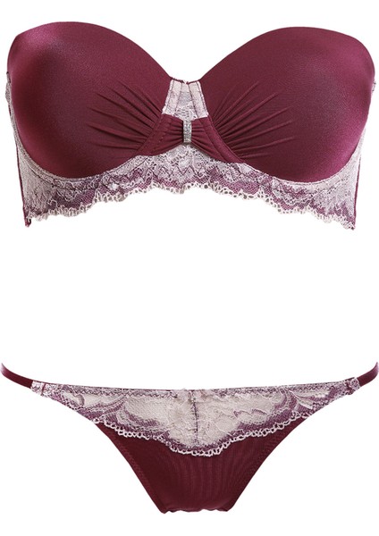 Kadın Annabel Soft Kaplı Destekli Balenli Taşlı Dantelli Straplez Sütyen Takım EDY4393