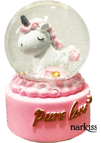 Pembe Unicorn Pure Love Müzikli Işıklı Kar Küresi ( Orta Boy )