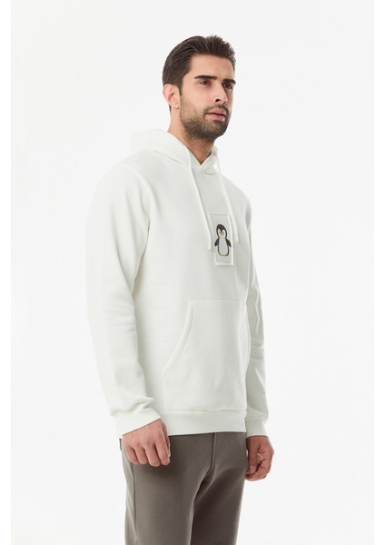 Penguen Baskılı Kapüşonlu Sweatshirt