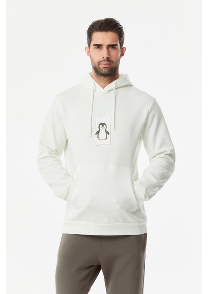 Penguen Baskılı Kapüşonlu Sweatshirt