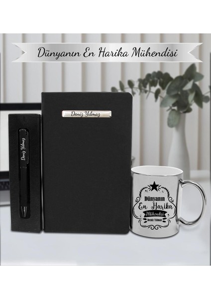 Kişiye Özel Mühendis Kupa & Defter ve Kalem Hediye Seti