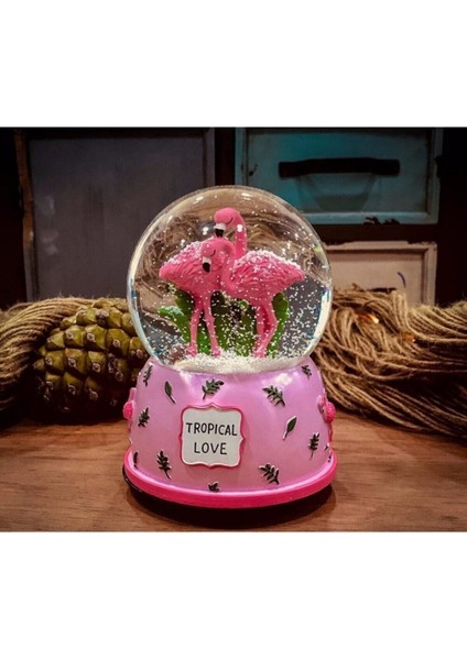 Orta Boy Flamingo Işıklı Müzikli Kar Küresi