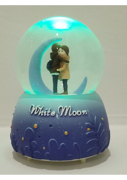 White Moon Orta Boy Işıklı Müzikli Kar Küresi