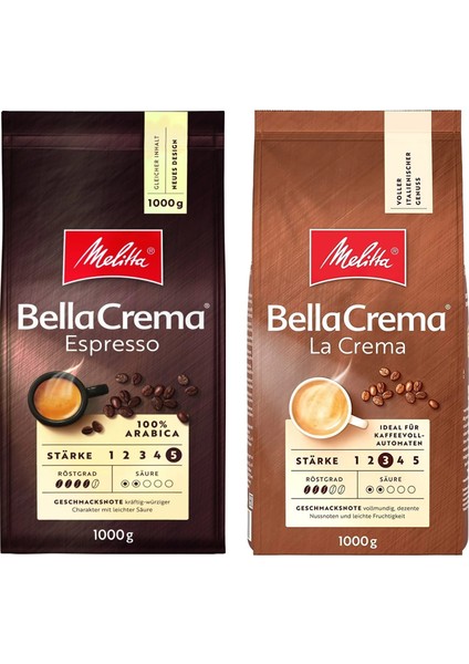 Bella Crema La Crema ve Espresso Çekirdek Kahve 2X1000GR 2'li Set