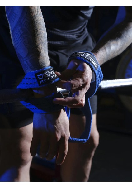 Ağırlık Kaldırma Kayışı Mavi 8 Loop Lifting Straps+Elbow Sleeve Fitness Ortopedik Dirseklik 2'li Set