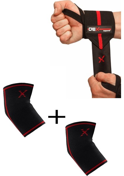 Sporcu Bilekliği Elite Wrist Wraps+Elbow Sleeve Fitness Ortopedik Antrenman Dirsekliği 2'li Paket