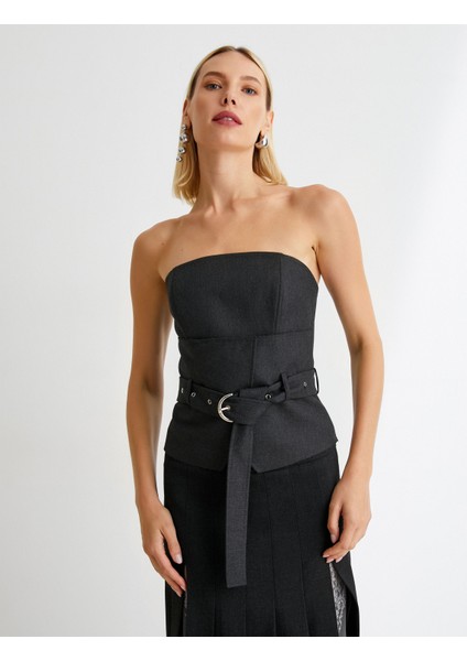 Çift Parça Görünümlü Bluz Kemerli Gömlek Yaka Uzun Kollu modelleri