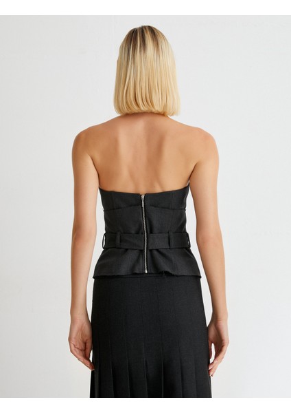 Çift Parça Görünümlü Bluz Kemerli Gömlek Yaka Uzun Kollu fırsatları