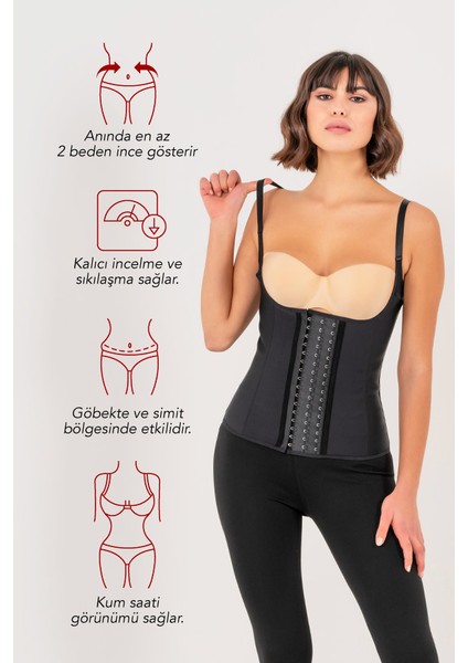 Owli Kadın Siyah Askılı Latex Sauna Bel Korsesi Çelik Balenli 3 Kademeli Agraflı Şekillendirici Lateks modelleri