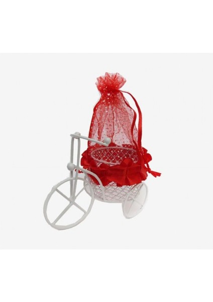 Bisiklet Sepetli Kına Çerez Kesesi Kırmız - 10'lu 10 x 14 cm