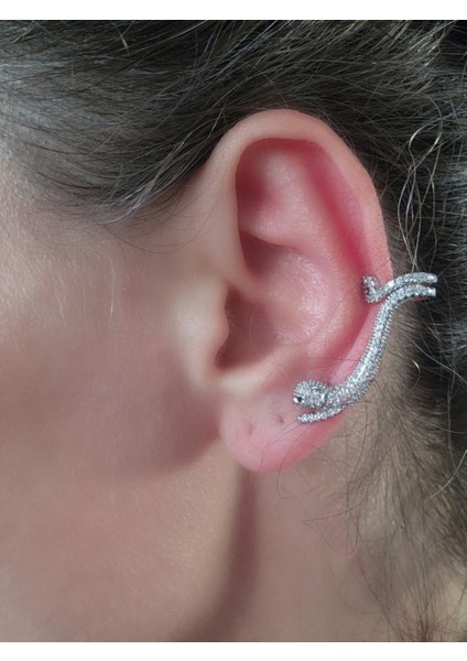 Kaplan Model Zirkon Taşlı Silver Earcuff Kıkırdak Kulak Küpesi