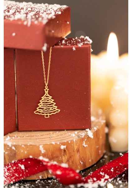 Yılbaşına Özel Çam Ağacı Gümüş Kolye