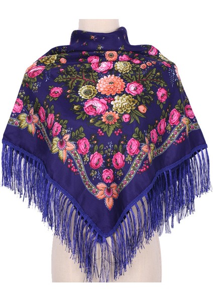 Yeni Baskılı Püskül Şal Sıcak Tutan Kare Eşarp (Yurt Dışından)