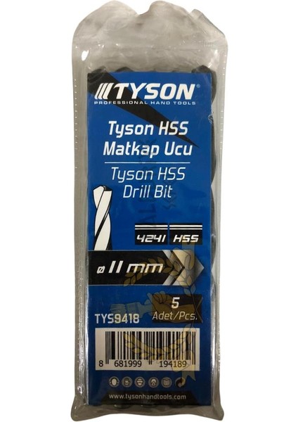 Kupa Tyson Metal Ahşap Delici Hss Matkap Ucu 11.0 Mm. - 5 Adet