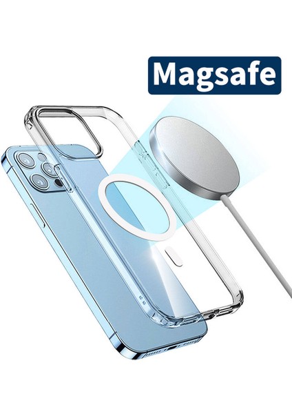 iPhone 15 Pro Max Uyumlu Embos Serisi Magsafe Şarj Özellikli Şeffaf Sert Pc Kılıf