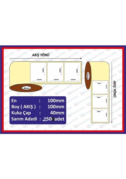 100X100 Barkod Etiketi Eko TERMAL250 Sarım 5 rulo 1250 adet