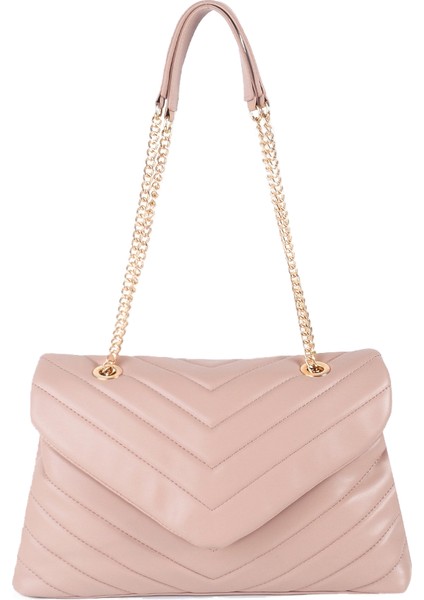 Yumuşak Omuz Crossbody Kadın Metal Zincir Işlemeli V Şeklinde Çok Yönlü Zincir Eşkenar Dörtgen Çanta (Yurt Dışından)