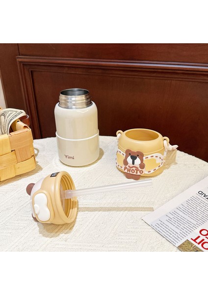 Sweet Ruı Bear 460ML Paslanmaz Çelik Termos Bardak Kapaklı ve Pipetli Crossbody Termos Bardak (Yurt Dışından) modelleri