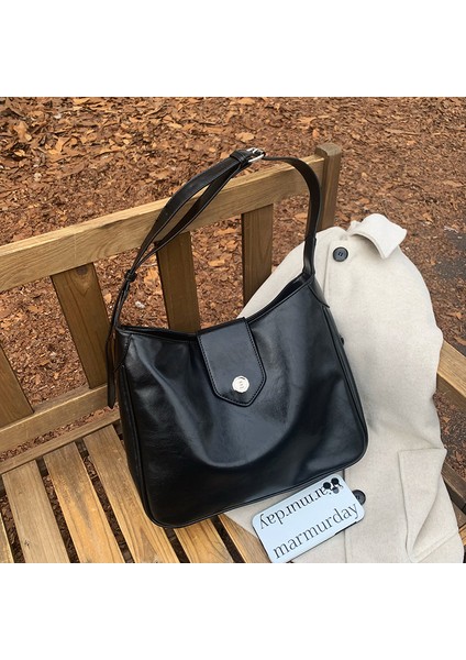 Yağ Mumu Deri Niş Tasarım Kadın Kore Çok Yönlü Omuz Büyük Kapasiteli Crossbody Çanta (Yurt Dışından)