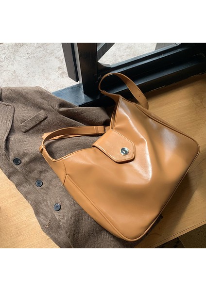 Yağ Mumu Deri Niş Tasarım Kadın Kore Çok Yönlü Omuz Büyük Kapasiteli Crossbody Çanta (Yurt Dışından)