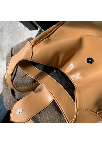 Yağ Mumu Deri Niş Tasarım Kadın Kore Çok Yönlü Omuz Büyük Kapasiteli Crossbody Çanta (Yurt Dışından)