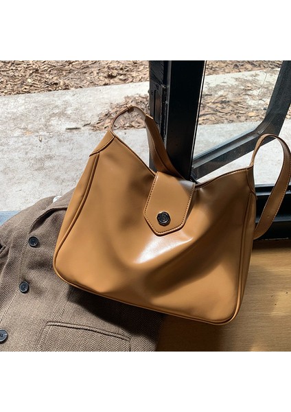 Yağ Mumu Deri Niş Tasarım Kadın Kore Çok Yönlü Omuz Büyük Kapasiteli Crossbody Çanta (Yurt Dışından)