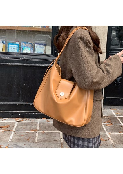 Yağ Mumu Deri Niş Tasarım Kadın Kore Çok Yönlü Omuz Büyük Kapasiteli Crossbody Çanta (Yurt Dışından)