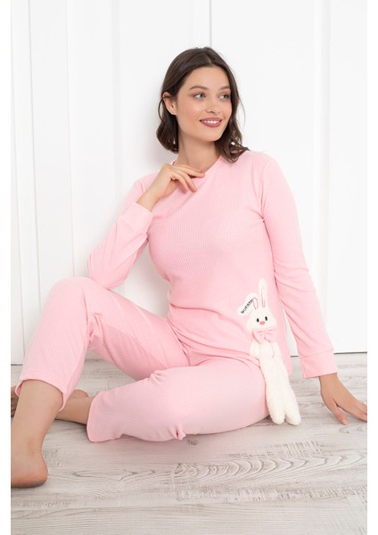 Fwn 4002 Interlok Kışlık Tavşanlı Kadın Pijama Takımı