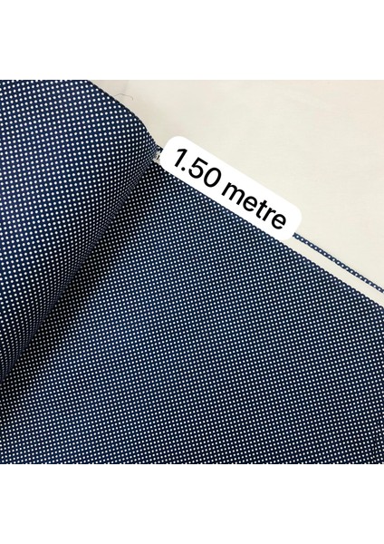240 cm Eninde Lacivert Puanlı Poplin Kumaş