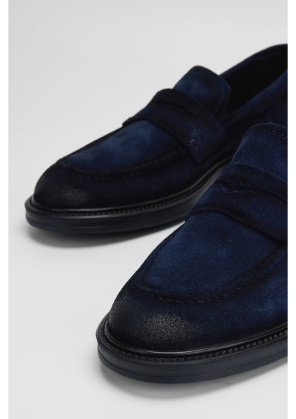 Erkek Lacivert Süet Hakiki Deri Loafer Ayakkabı 325 13153-128 Erk Ayk SK23/24 modelleri