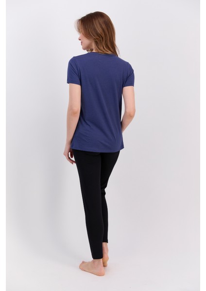 Kadın Kısa Kol Pijama Takımı Dark Indıgo