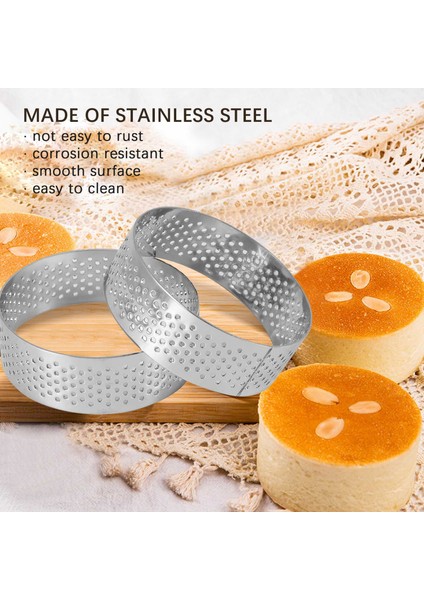 5 Adet 6 cm Dairesel Tart Yüzük Tatlı Paslanmaz Çelik Delikli Meyve Pasta Kiş Kek Mus Kalıp Mutfak Pişirme Kalıp (Yurt Dışından)