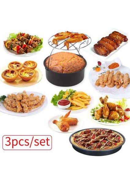 Kek Kutuları, Pizza Tavası, 3 Adet/takım Çelik Yuvarlak Hava Fritöz Fırın Yavaş Pişirici Aksesuarları Pişirme Kek Varil Mutfak Pişirme Için (Yurt Dışından) fiyatları