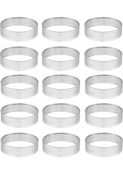 15 Paket Paslanmaz Çelik Tart Halkası, Isıya Dayanıklı Delikli Kek Mus Halkası, Yuvarlak Halka Pişirme Araçları (Yurt Dışından)