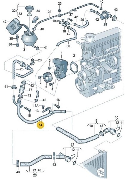 Skoda Fabia 2000-2004 Aze 1.4 Devirdaim Su Borusu Sac 6Y0121050A