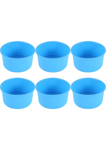 Silikon Mini Kek 4 Inç Yuvarlak Fırın Tepsisi Yapışmaz Silikon Pişirme Kalıbı Bakeware Tava Yeniden Kullanılabilir Mavi, 6'lı Set (Yurt Dışından)