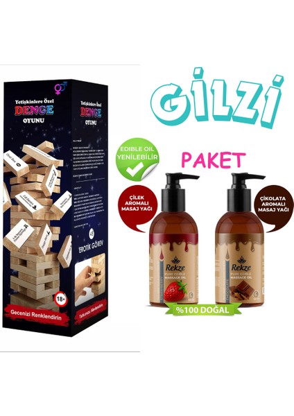 Erotik Denge Oyunu + Yenilir Çikolata ve Çilek Aromalı Masaj Yağı Seti: Tutkuyu Yeniden Körükleyin!
