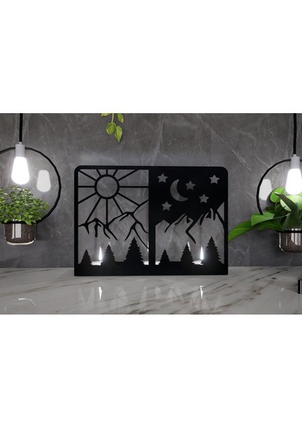 Gece/gündüz 3'lü Metal Mumluk - Siyah