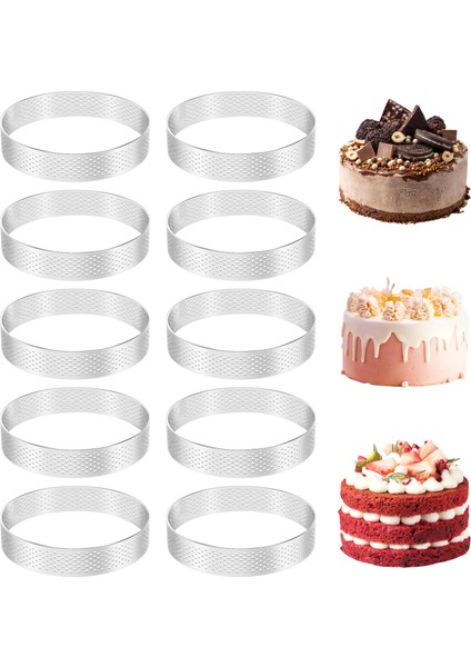 10 Adet Dairesel Tart Yüzükler Delikli Paslanmaz Çelik Meyve Turtası Kiş Kek Mus Kalıp Mutfak Pişirme Kalıp 10 cm (Yurt Dışından)