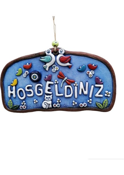 Özel Tasarım Kuş Süslemeli Hoşgeldiniz Yazısı Seramik Bahçe Dekorasyon Kapı Önü Aksesuar