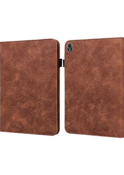 Lace Flower Pu Case For Lenovo Tab K10 (Kahverengi) (Yurt Dışından)