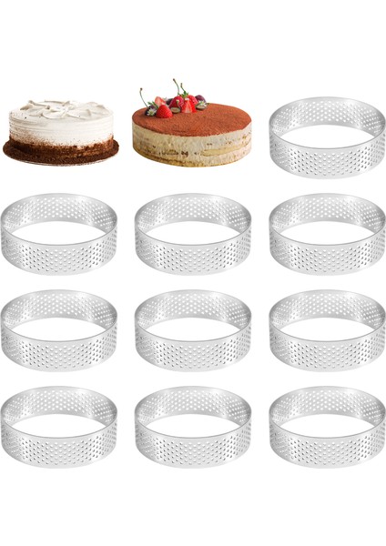 10 Adet Dairesel Tart Yüzükler Delikli Paslanmaz Çelik Meyve Pastası Kiş Kek Mus Kalıp Mutfak Pişirme Kalıp 7 cm (Yurt Dışından) fiyatları